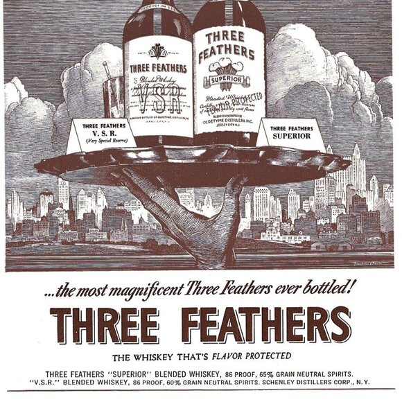 Three Feathers Whiskey Jersey City New Jersey 1940s Vintage Print Ad - Picture 3 of 4